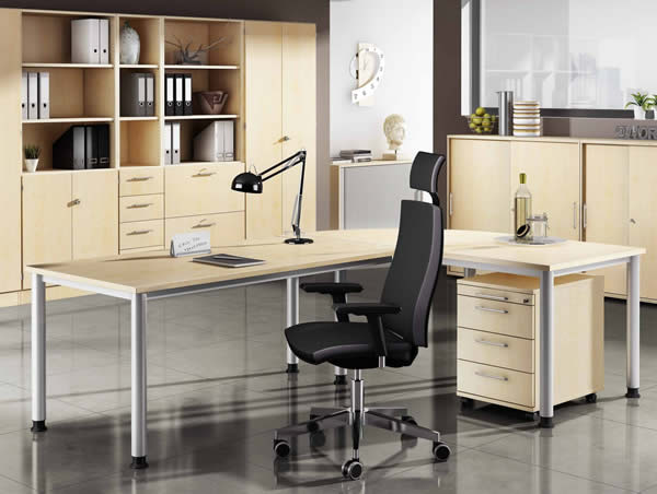Schubladen office und Holz Rollcontainer bümö® mit Schreibwarenschub 3 aus